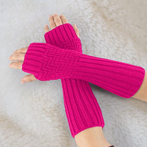 Fashion Knitted Soft Sleeve Novelty Gloves Women Winter Fashion Arm Warm Girls Gloves Women Warm Mitten Arm Fingerless Gloves Hot Pink #TOP2