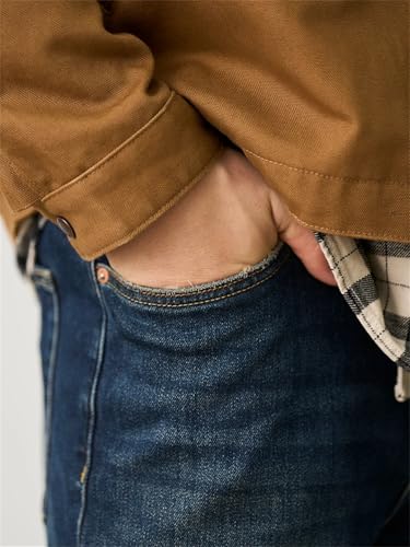 Men Spring Loose Straight Brushed Liner Fabric Jeans Vintage Elastic Denim Pants Vintage Blue 343