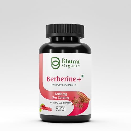 Bhumi Organic Berberine Supplement -1200mg with Ceylon Cinnamon for Men & Women for Health Support, Vegan & Gluten-Free, 60 Capsules (30 Days of Supply)