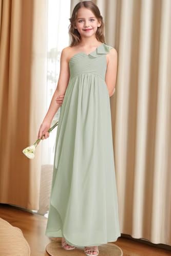 One Shoulder Junior Bridesmaid Dress Ruffles A-Line Flower Girls Dresses for Wedding Girls Pageant Party Dresses TN0144