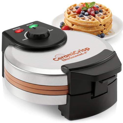 Elite Gourmet Belgian Waffle Maker with PFAS-Free CeramiCrisp™ Ceramic Nonstick Plates, Adjustable...