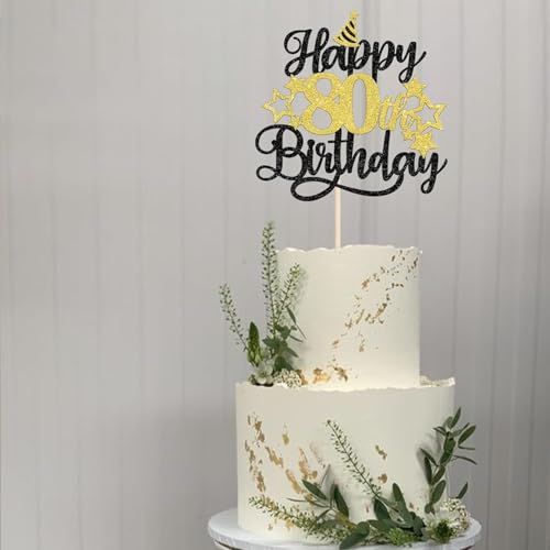 Image of Confetti! Glittering 80th Birthday Cake Topper with Star Hat - Cheers to 80 Years! Fabulous Cake Decorations for Elders 80th Birthday & Anniversary Party Supply
