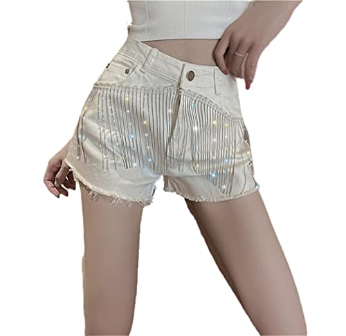 Short en jean taille haute à pompons femme noir M ample