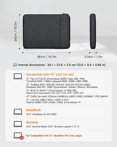 Inateck Laptop Case Sleeve 360° Protection Compatible With Most 14 Inch Laptop With Accesory Bag -Black Gray #TOP2