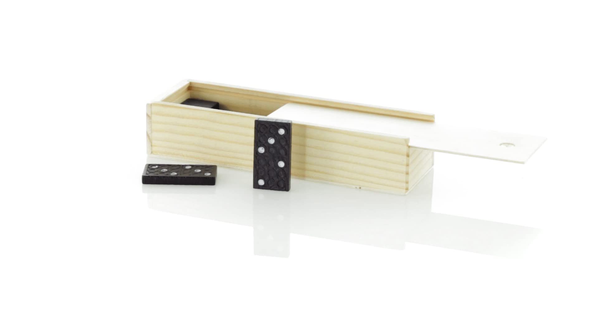 Makito classic 28 Piece Dominoes Made of Wood. Small domino/Journey. Black Pieces with White Detail. Presented in an Individual Wooden Case with Lid. - Image 4