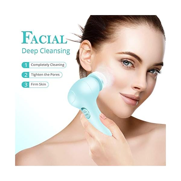 Electric Facial Cleansing Brush 7 in 1 - Fabuday Face Skin Spin Brush for Deep Cleansing, Gentle Exfoliating, Blackhead Removing and Massaging, Battery Operated Facial Cleanser Brush