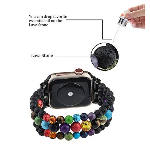 Pltgood Compatible With Apple Watch Band Beads Bracelet 38Mm/40Mm/41Mm 42Mm/44Mm/45Mm For Women Men - Handmade 7 Chakras Elastic Wristband Watch Strap - Iwatch Series 8 7 6 5 4 3 2 1 Se #TOP4
