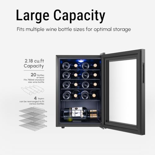 Image of Yeego 20 Bottle Wine Fridge, Compressor Wine Cooler Refrigerator, 38-65℉ Freestanding Wine Cellar with Digital Temperature Control & Double-layer Glass Door & Soft LED for Home, Office, Bar