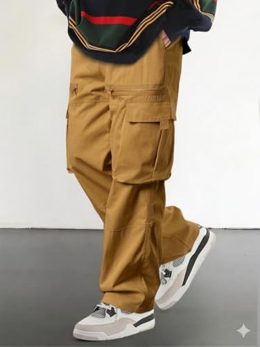 Image of Q - RIOUS Cotton Casual Cargo Pants for Men - Multi-Pocket Style