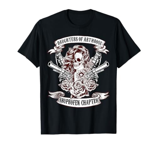 Lustiger Biker Spruch für die alte Frau - Daughters of Arthrose Ibuprofen Chapter Biker Motorradfahrer T-Shirt - Damen - Schwarz - S - Kurzarm - V-Ausschnitt - Polyester 100{e92ef36a7f0aea4c55b28610dcc5eaa1e2a7bbd9024c5d9f04b5a3571e00c6cd} - Fun Motorrad T-Shirt
