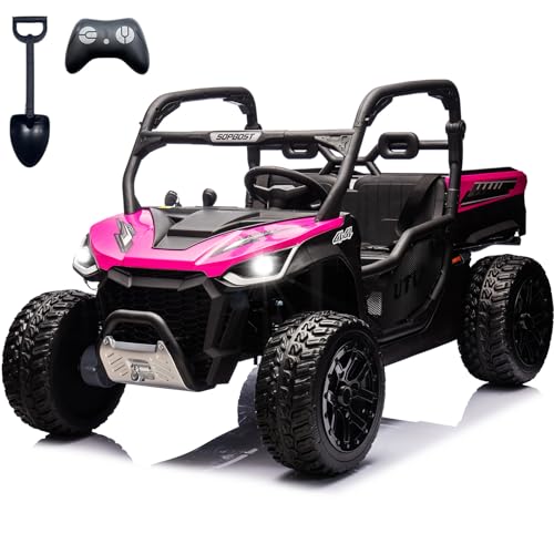 Image of NEWQIDA 2 Seater Kids UTV 24V Ride on Toy for Kids 3-8 Side by Side, Pink