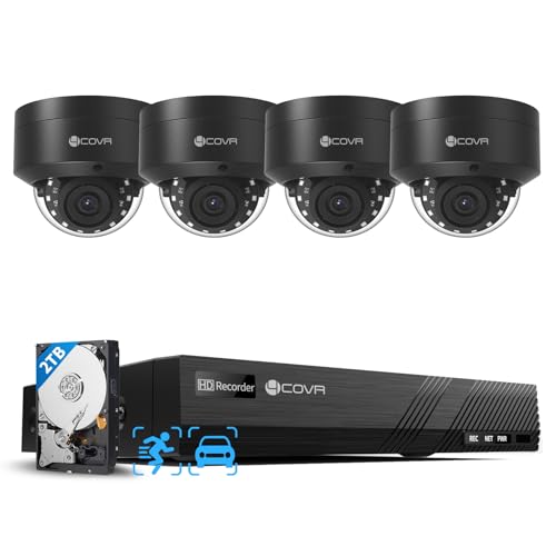 4COVR 4K PoE Security Camera System, AI Human Vehicle Detection, 4Pcs 8MP IK10 Vandal-Proof Dome IP Camera with Mic, 8CH 8MP H.265 NVR with 2TB HDD, IP67 Home Weatherproof Outdoor, LY54AB8M0