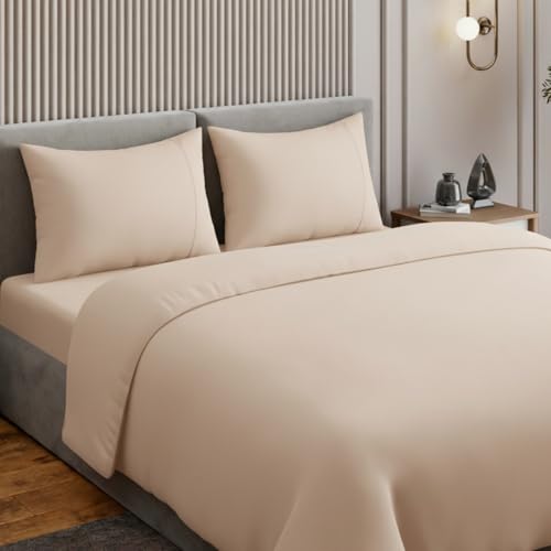 Image of Haus and Kinder Bedsheet King Size, 300 TC 100% Organic Cotton Percale Weave, Flat Bedsheet for King Size Bed with 2 Pillow Covers - Marrow Stitch Detaling (Coastal Calm, 108 * 108 Size)
