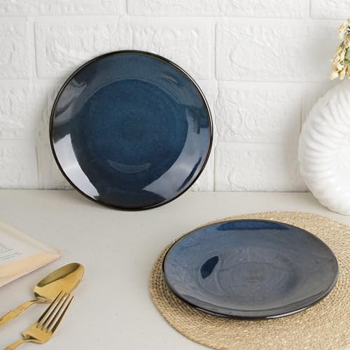 Image of The Earth Store Galaxy Blue 7 Inch Ceramic Quarter Plates Set of 2 | Microwave & Dishwasher Safe Plate | Half Plate for Dessert, Snacks, Dinner | Snack Plates for Gifting, Daily Use