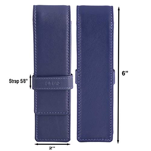Image of DiLoro Leather Double Pen Case Pencil Pouch Holder for Two Fountain Ballpoint Rollerball Pens and Pencils (Violet)