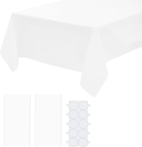 Manteles rectangulares desechables de plástico blanco de 108 x 54 pulgadas para eventos, bodas, campamentos, baby shower, fiestas, manteles de mesa