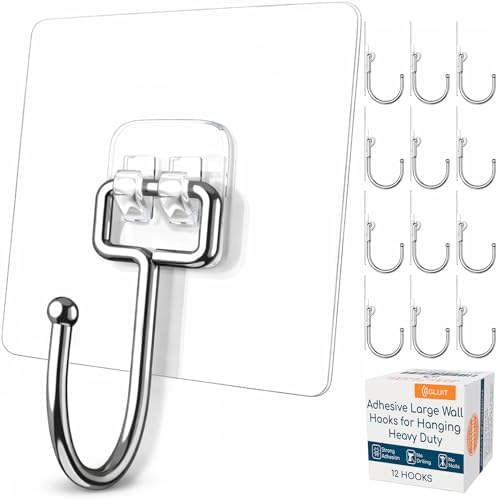 GLUIT Adhesive Large Wall Hooks for Hanging Heavy Duty 22 lbs Hoo...