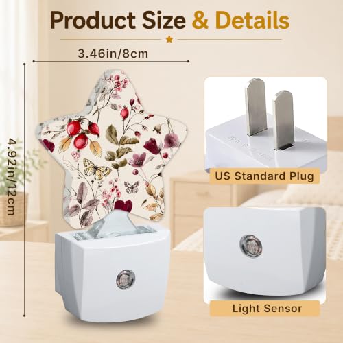 Image of Flower Butterfly Plug in Star Night Light, Night Light with Sensor for Kids Nursery Bedroom, Decorative Soft Glow Lamp for Hallway Bathroom, Energy Saving
