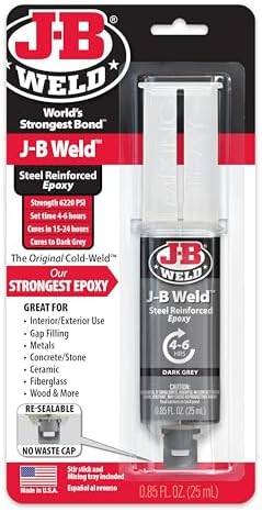 J-B Weld™ Syringe Original Cold-Weld™ Two-Part Epoxy System, Ultra-Fast Setting Time, High Strength, Suitable for All Metals and Other Materials, Dark Grey 25ml