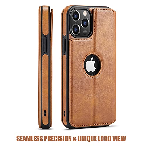 Casus Logo View Compatible With Iphone 13 Pro Max Wallet Case Slim Magnetic Flip Cover Faux Leather With Card Holder Slot Thin Kickstand (2021) 6.7" (Brown) #TOP2