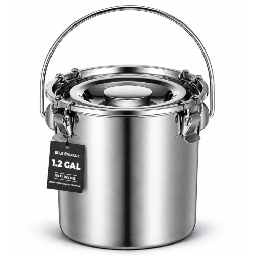 iplusmile Stainless Steel Airtight Canisters Container: 152 fl oz Airtight Clamp Lid Kitchen Food Storage Bucket for Rice Flour Grain Coffee Bean Flour Oil Sugar Milk