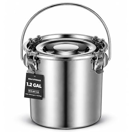 iplusmile Stainless Steel Airtight Canisters Container: 152 fl oz Airtight Clamp Lid Kitchen Food Storage Bucket for Rice Flour Grain Coffee Bean Flour Oil Sugar Milk