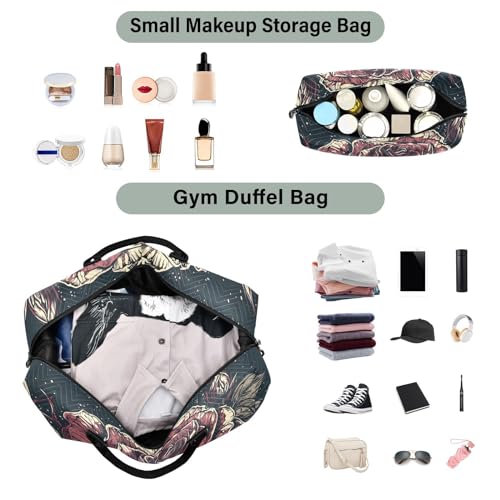 Large Travel Duffel Bag, Red Penoy Gothic Sport Tote Gym Bag, Shoulder Weekender Overnight Bag for Women Men, Carry On Luggage with Toiletry Bag4