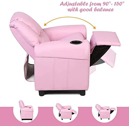 Arlime Kids Recliner Chair, Toddler Armchair Upholstered Couch With Cup Holder, Backrest, Baby Leather Sofa With Headrest And Footrest, Child Furniture For Ages 2-12(Pink) #TOP2