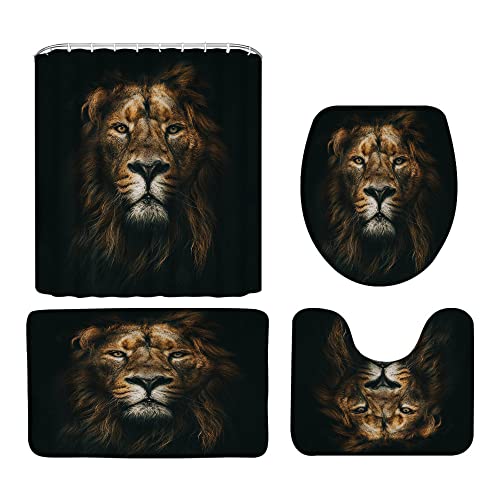 Lion Shower Curtain Lion Head Powerful Majestic King Wild Animal Themed Vintage Black Tan Bathroom Curtains Decor Polyester Fabric Quick Drying 70X70 Inches Include Hooks #TOP3