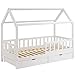Riverbank Kinderbett 90x200 mit Rausfallschutz - Kinder Hausbett aus Kiefer Holz mit Schubladen & Rollrost | Stabiles Haus Bett für Mädchen & Jungen | 90 x 200 cm Jugendbett Massivholz Weiß