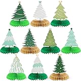 Spiareal 10 Pcs Christmas Tree Honeycomb Centerpieces 3D Xmas Paper Trees Centerpiece Winter Green Gold Tree Table Decor for Merry Christmas Party Supplies Indoor Home Holiday Sign