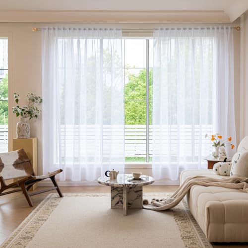 Image of MYSTIC-HOME Sheer Curtains 95 Inches Long 2 Panels White Sheer Drapes for Living Room & Bedroom with Back Tab & Rod Pocket 108 Inch Extra Wide Sheer Curtains 95 Inches Long Soft Light Filtering