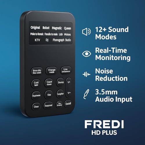 Image of FREDI HD PLUS Voice Changer Device | Portable Multi-Effect Sound Modulator with 12+ Voice Modes, Real-Time Monitoring, Noise Reduction & USB Rechargeable - Compatible with Mobile & Laptop