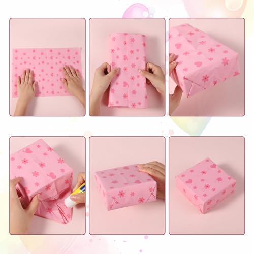 30 Blatt Herzblumen Seidenpapier, 50x35cm Seidenpapier Verpackungsmaterial Dekoratives Seidenpapier für Weihnachten Hochzeit Geburtstag Party Basteln Verpackung (Rosa)