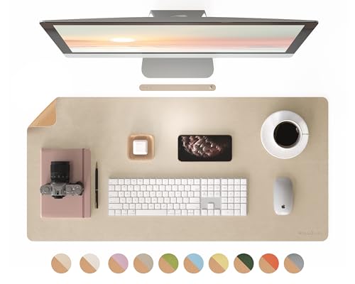 RENMTURE Dual-Sided Large Desk Pad, Faux Leather Natural Cork Mouse pad, Desk Accessories Protector, for Office and Home Work (Golden,36"x17")