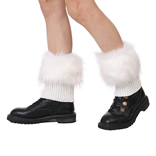 La Carrie Women Faux Fur Plush Leg Warmers Short Furry Fuzzy Leg Cuffs Girls Winter Knitted Boot(White) #TOP5