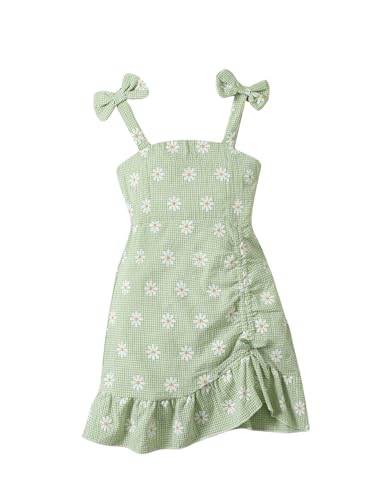 Floerns Toddler Girl's Floral Bow Shoulder Gingham Dress A Line Midi Ruffle Dresses