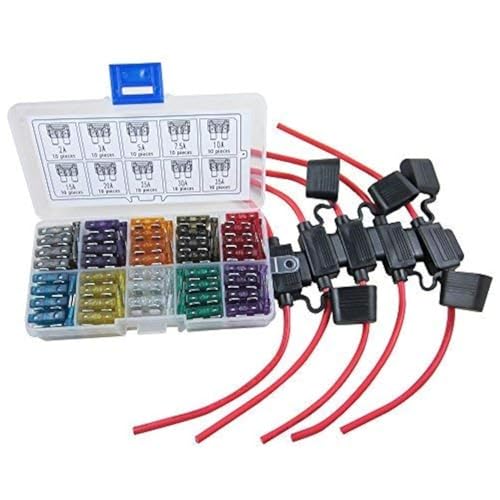 ZAOJIAO 12 AWG Gauge ATC/ATO Fuse Holder, Car Inline Water-resistant Fuse Holder Automotive Blade Fuse Holder 5pcs with 100pcs Auto Standard Blade Fuses, 2A 3A 5A 7.5A 10A 15A 20A 25A 30A 35A