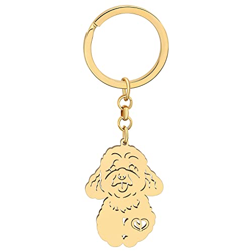 NEWEI Edelstahl Hund Schlüsselanhänger Cute Pet Hund Schlüsselanhänger für Frauen Mädchen Geldbörse Autoschlüssel Charms (Gold Plated Pudel)