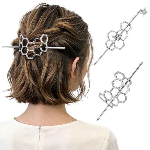 Honeycomb Hair Clips Slide Hairpins Minimalist Bee Hair Barrette Bun Hair Pins Metal Hair Slide with Stick Creative Hair Accessories for Women Girls Gifts (Golden) image 4