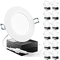 Sunco 12 Pack 4 Inch Ultra Thin LED Recessed Ceiling Lights Slim, 4000K Cool White, Dimmable, 10W, Wafer Thin, Canless with Junction Box
