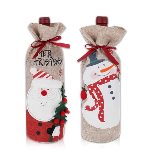 Dimeho Vin julväska, 2 st säckväv vinväskor för vinflaskor gåvor jul vinflaska väskor med dragsko semester vinflaska skydd för jul bröllop födelsedagsfest juldekoration