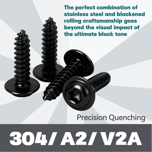 Miniatura 3 de Bacshby 20 Piezas Tornillos Autorroscantes Torx M4x12mm,Acero Inoxidable Negro A2 V2a,Tornillo Autorroscante Con Cabeza Plana Con Broca Para Madera,Metal