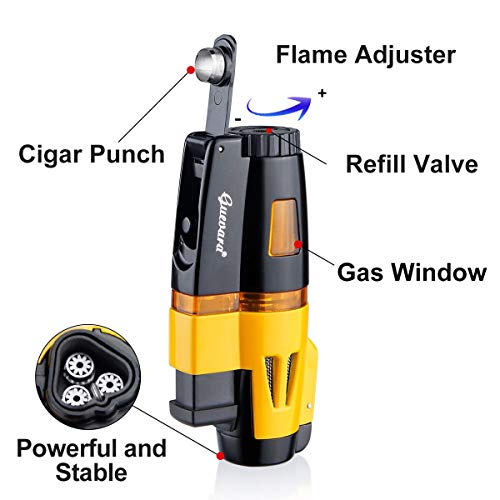 Cigar Lighter Torch Lighters Butane Refillable Lighter 3 Jet Flame Strong Flame Windproof with Punch (No Fuel Include) - Thumbnail 5