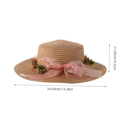 HANABASS Womens Stylish Summer Flat Top Hat Breathable Outdoor Hat with Floral Wreath Design for Sun Protection for Summer Outings Khaki2