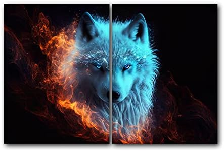 Wolf Face in Ice and Fire Portrait, Style 2, Set of 2 Poster Print Painting, Wall Décor, Multiple Sizes (24 x 32 Inches) image 3