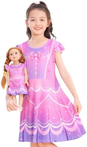 MHJY Girls Nightgowns Flutter Sleeves Princess Nightgown and Doll Clothes for Toddler Kids Pajamas Sleepwear