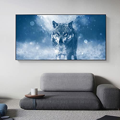 Peinture de diamant 5D loup grand format : toile sans plis et strass brillants