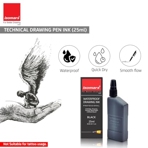 Image of Isomars Technoart Fineliner Technical Drawing Pen 0.5mm with Black Waterproof Drawing Ink Set | Refillable Precision Pen for Sketching, Drafting, Architecture & Mandala Art