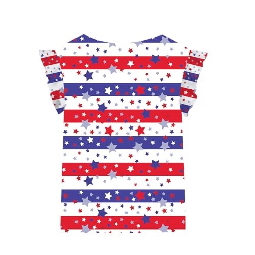 Girls American Flag T Shirts Patriotic Ruffle Short Sleeves Shirt USA Print Blouse Tops July 4th Tee 2-7 Years2